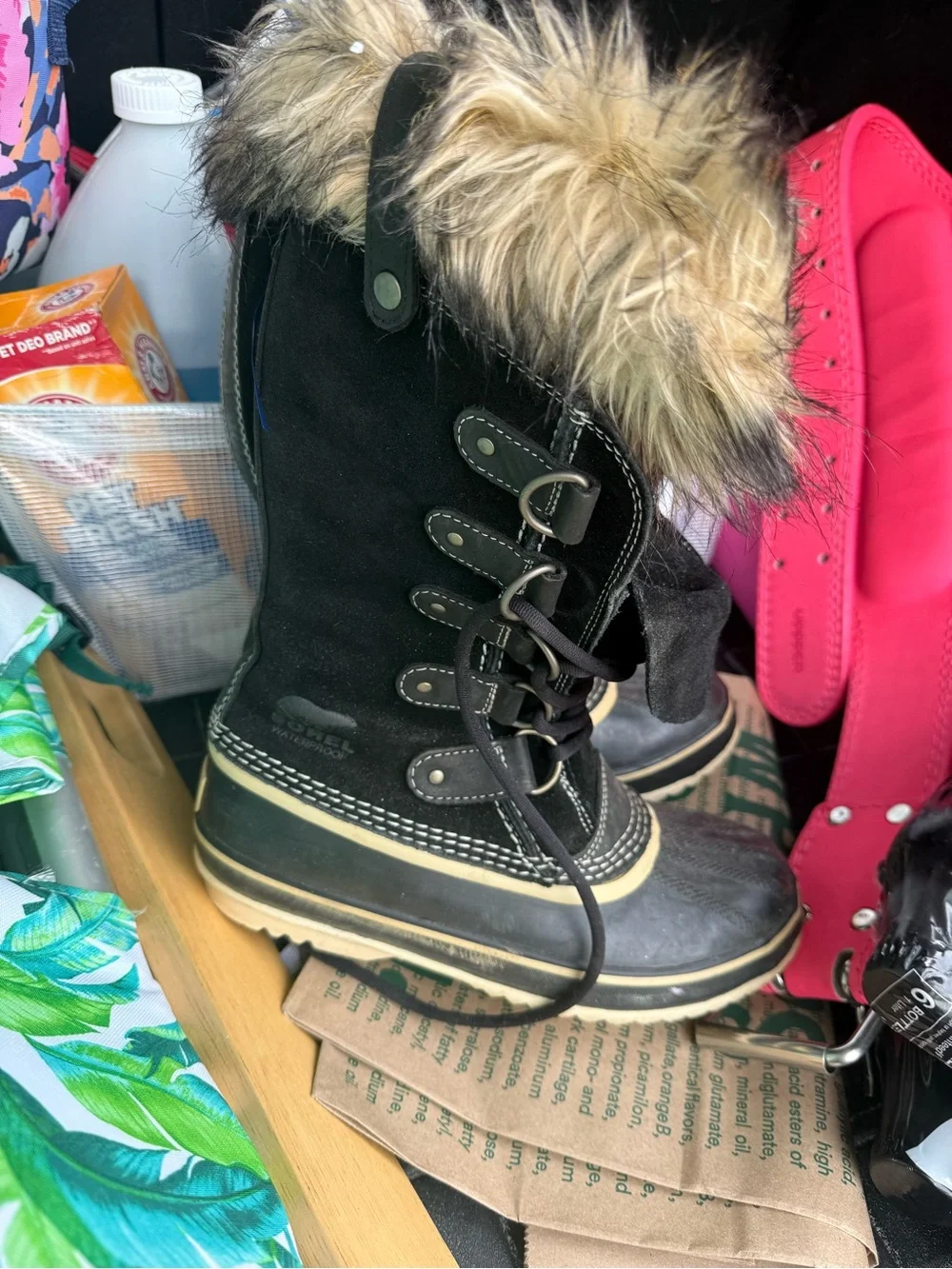 Womens Sorel Black Faux Fur Winter Boots